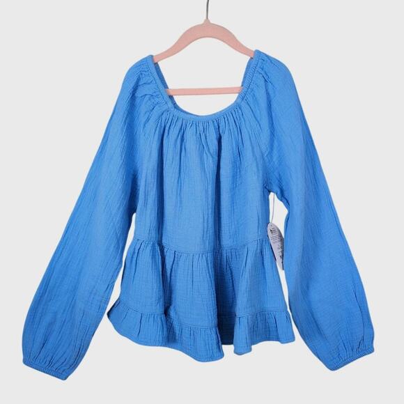 Wonder Nation Blue Cotton Peasant Top Size Large - Picture 1 of 4